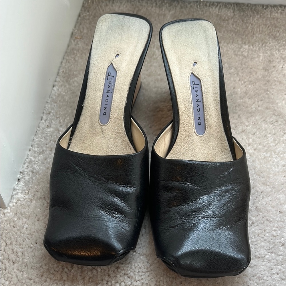 Black Leather Wedges